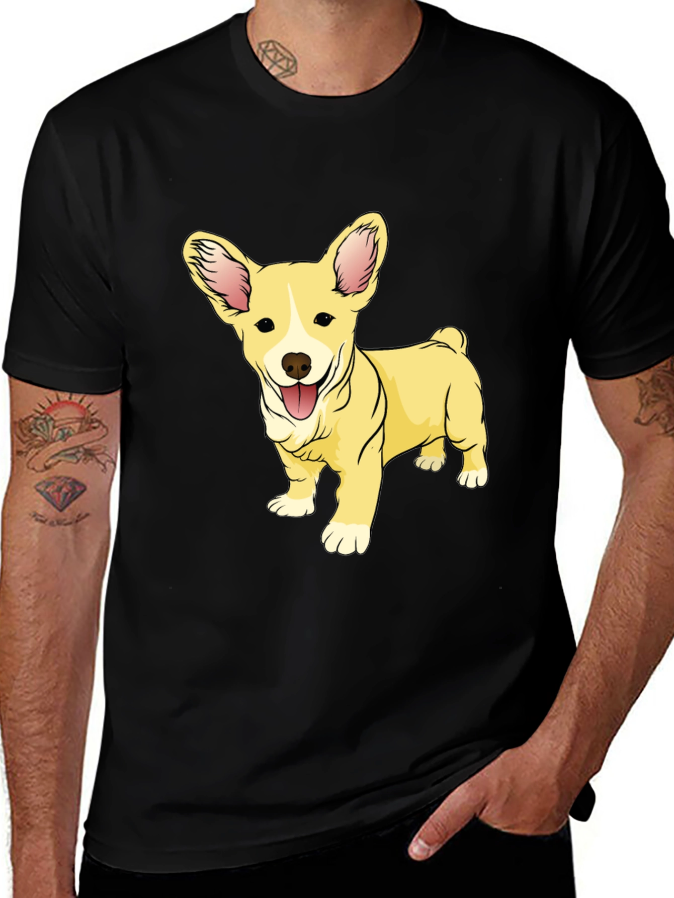 Variant 10 of Cute Corgi Dog Graphic Black T-Shirt