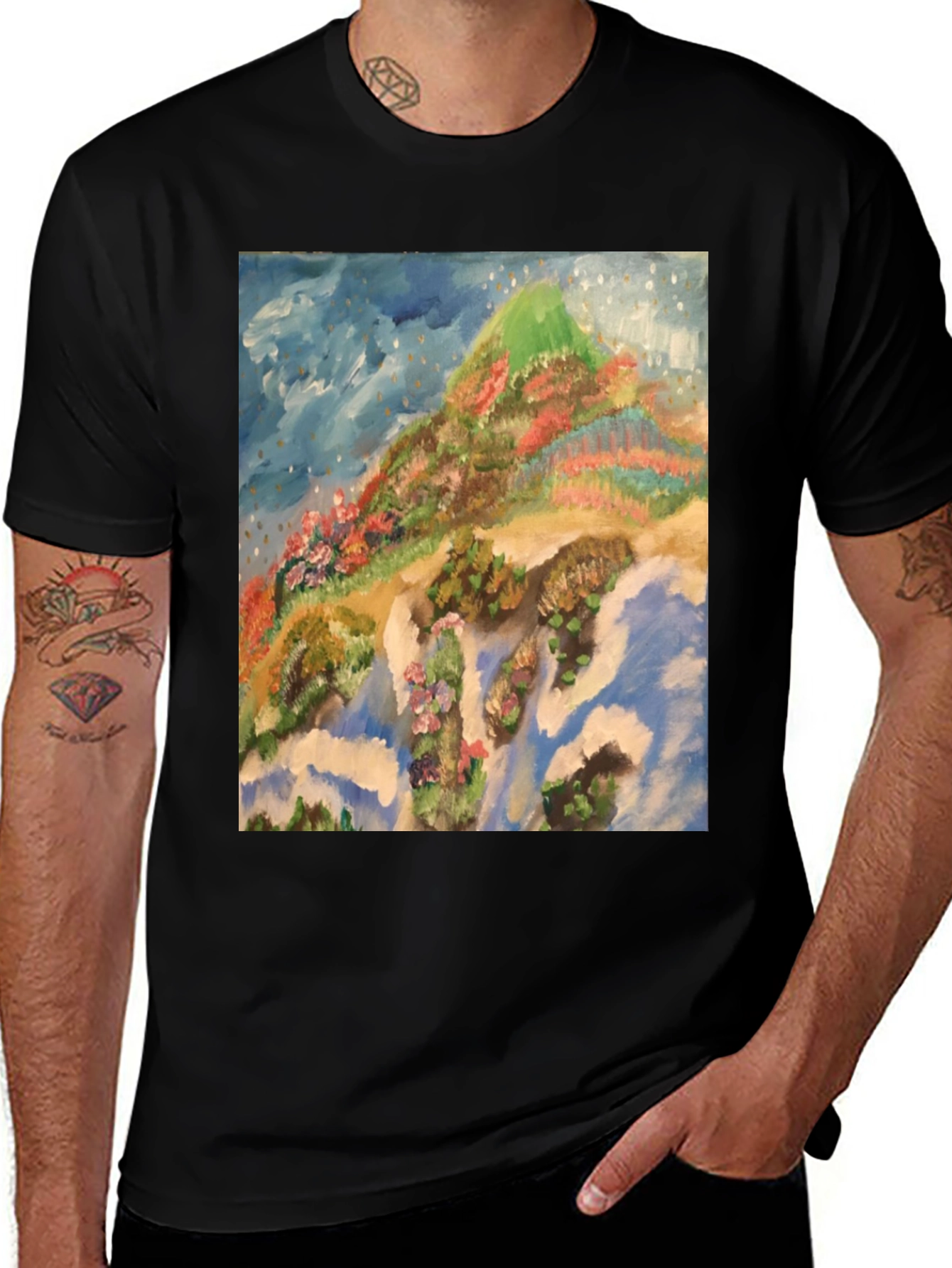 Variant 29 of Artistic Mountain Print Black T-Shirt