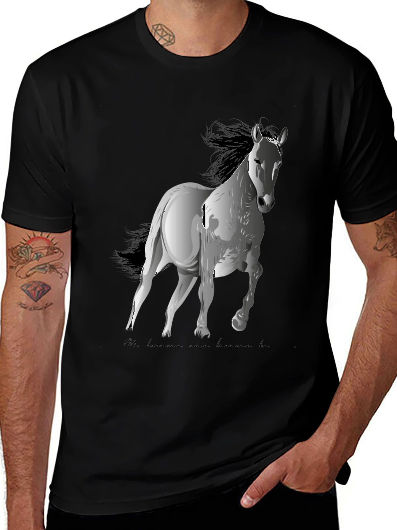 Variant 5 of Horse Graphic Tee - Black Cotton Blend, Stylish Casual Wear