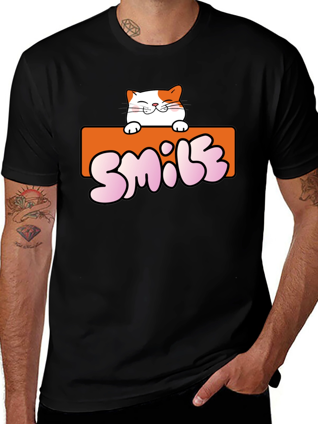 Variant 4 of Smile Cat Graphic Tee - Unisex Black T-Shirt