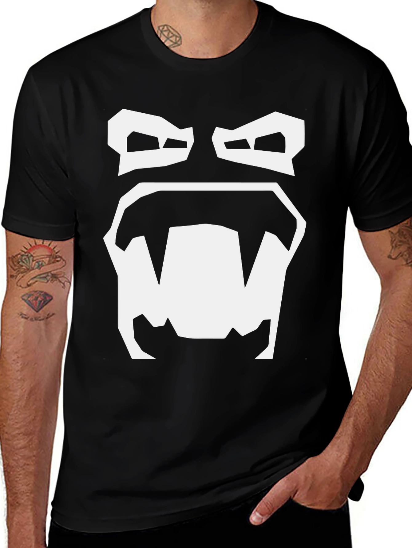 Variant 7 of Cartoon Monster Face Graphic Tee - Black Cotton T-Shirt
