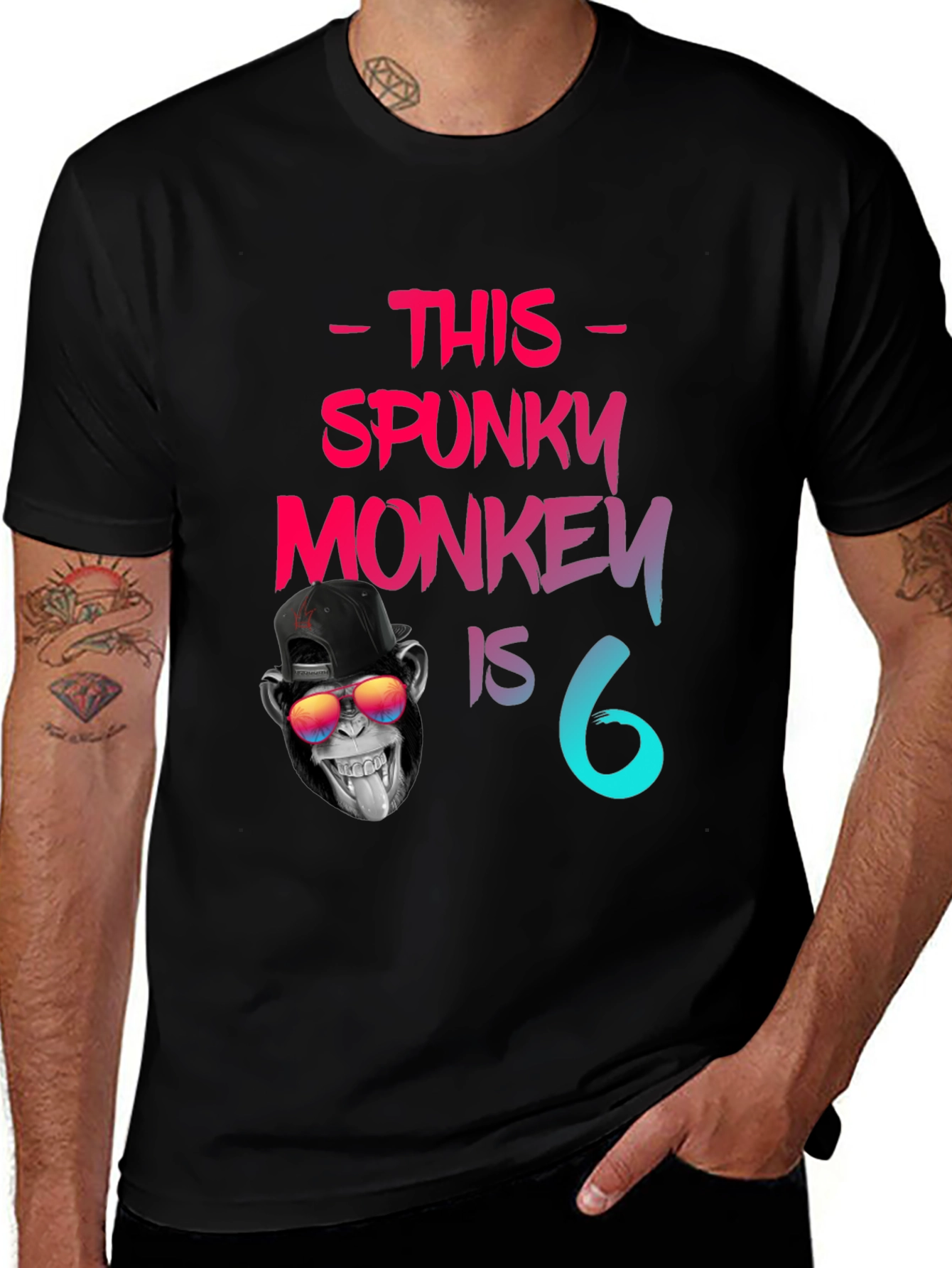 Variant 25 of Spunky Monkey Birthday T-Shirt -  6 Years Old