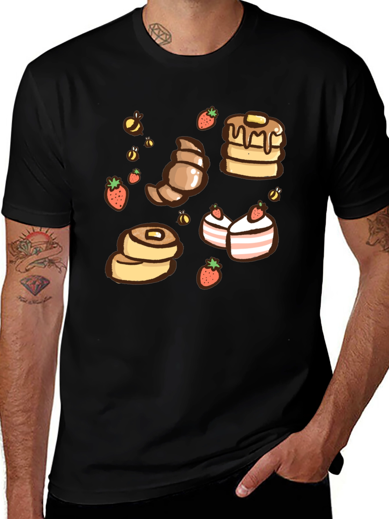 Variant 10 of Sweet Treats T-Shirt - Pancakes Croissant Strawberry Tee