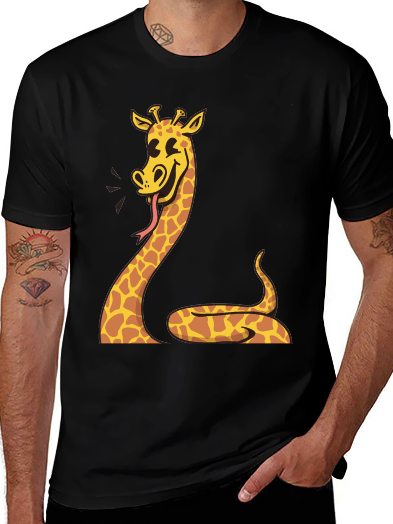 Variant 23 of Giraffe Snake Graphic Tee - Unique Men's Black T-Shirt