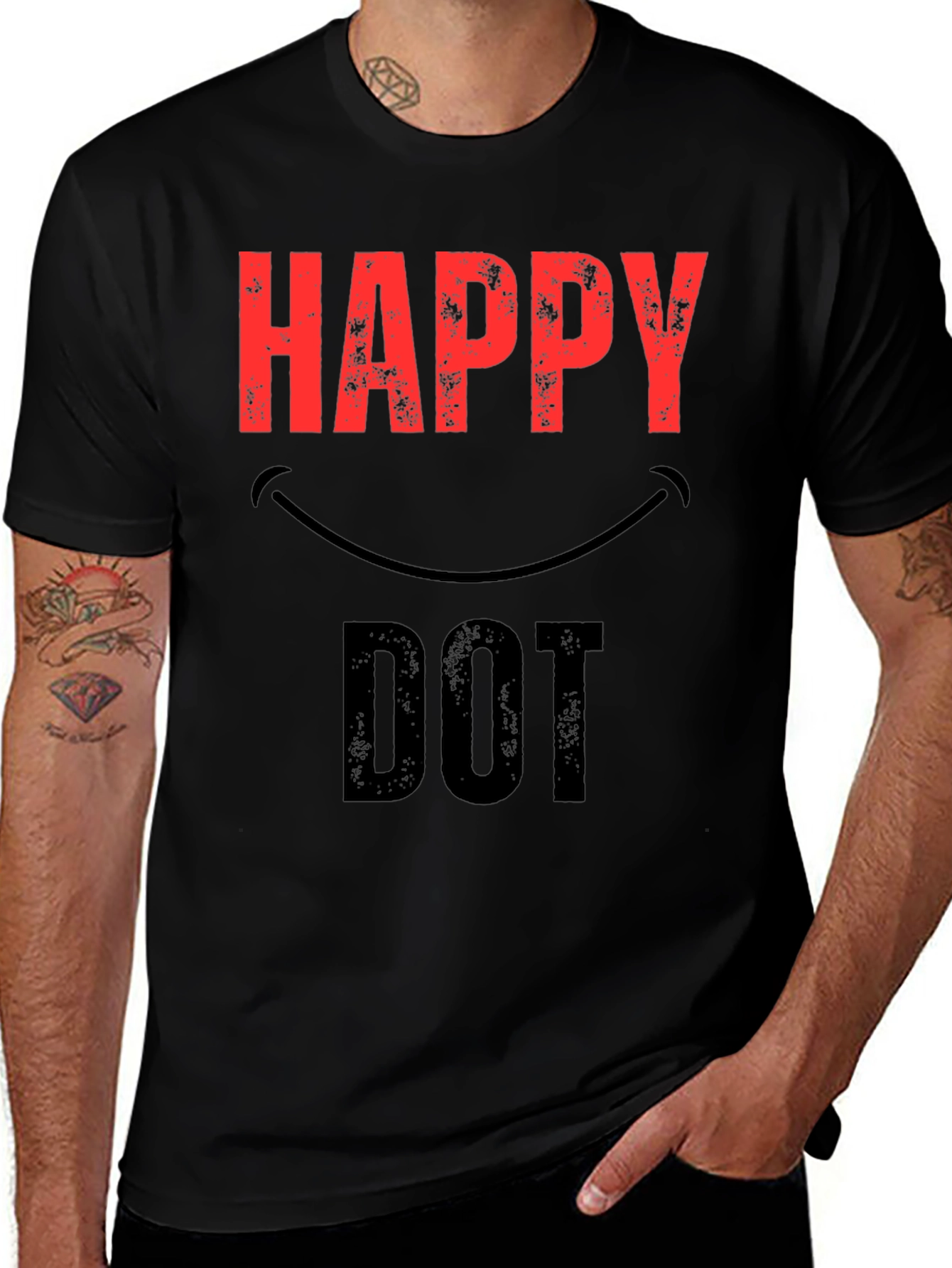 Black Happy Dot Graphic T-Shirt main image