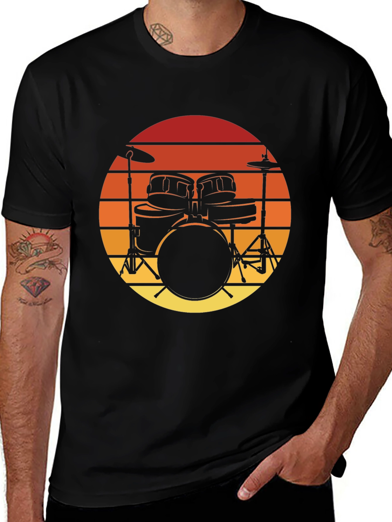 Variant 17 of Drum Set Sunset Graphic T-Shirt - Musician Tee