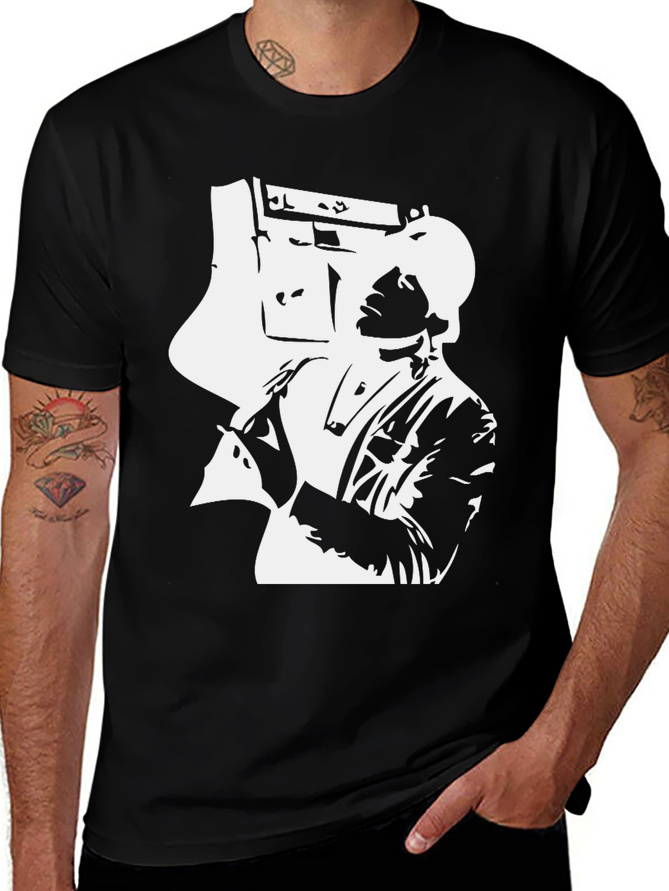 Variant 3 of Retro Boombox Graphic Black T-Shirt