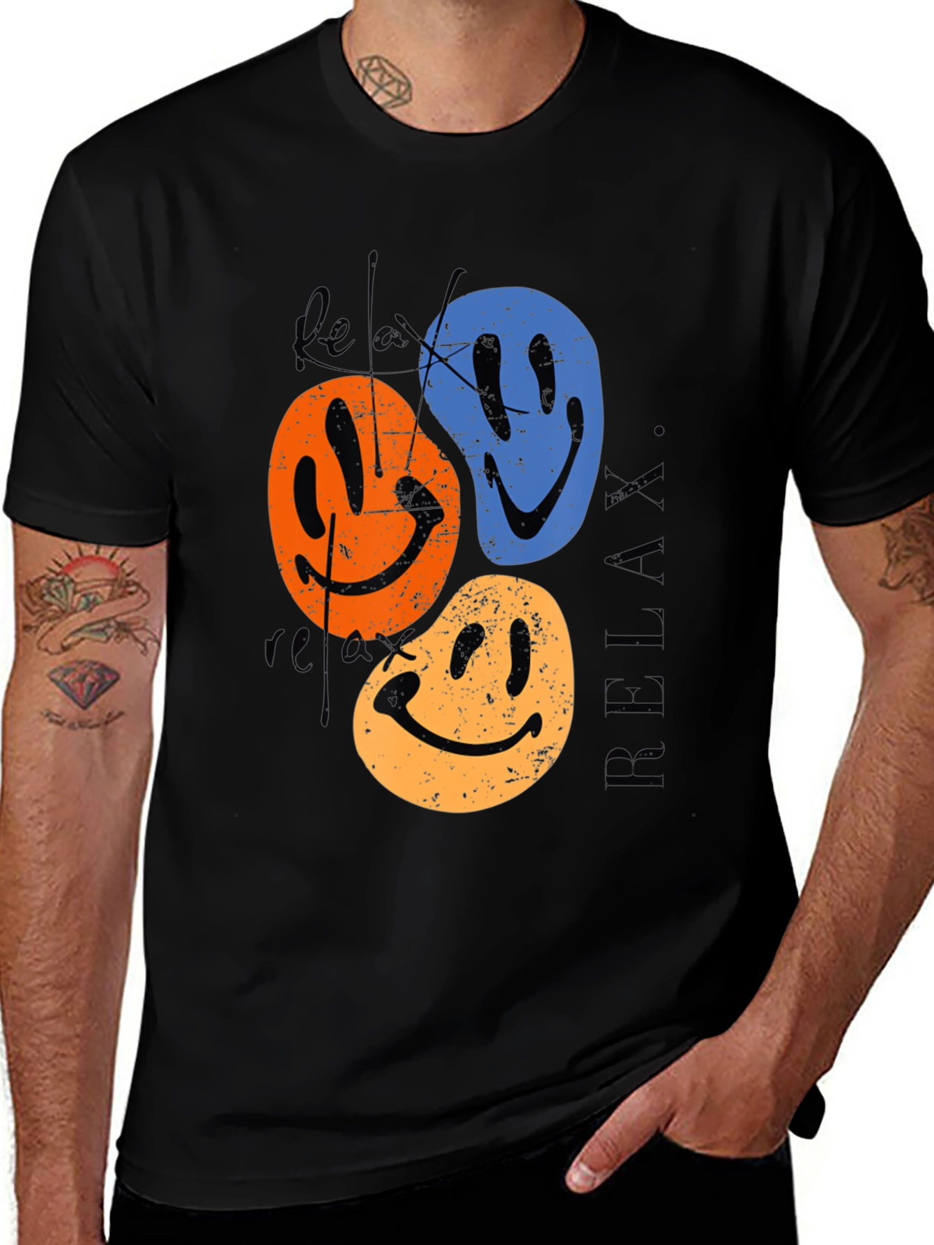 Variant 17 of Relax Smiley Face Graphic Tee - Retro Style