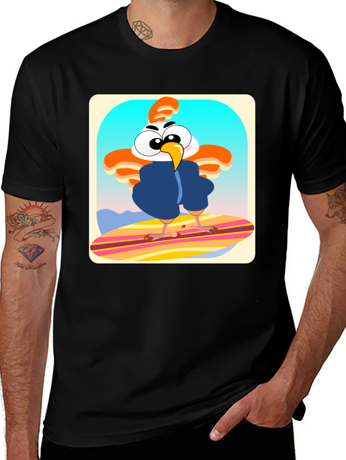 Variant 30 of Funky Chicken Surfer T-Shirt - Cartoon Style