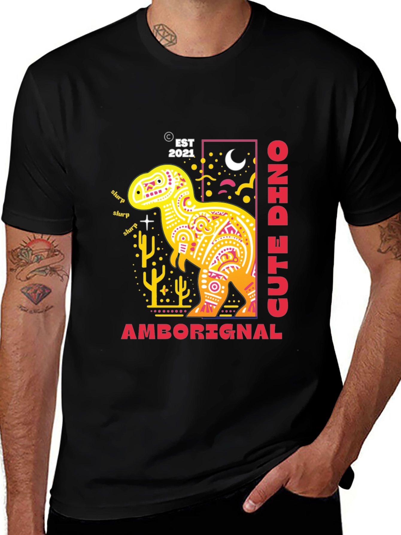 Variant 26 of Cute Dino Black T-Shirt - Amborignal Design