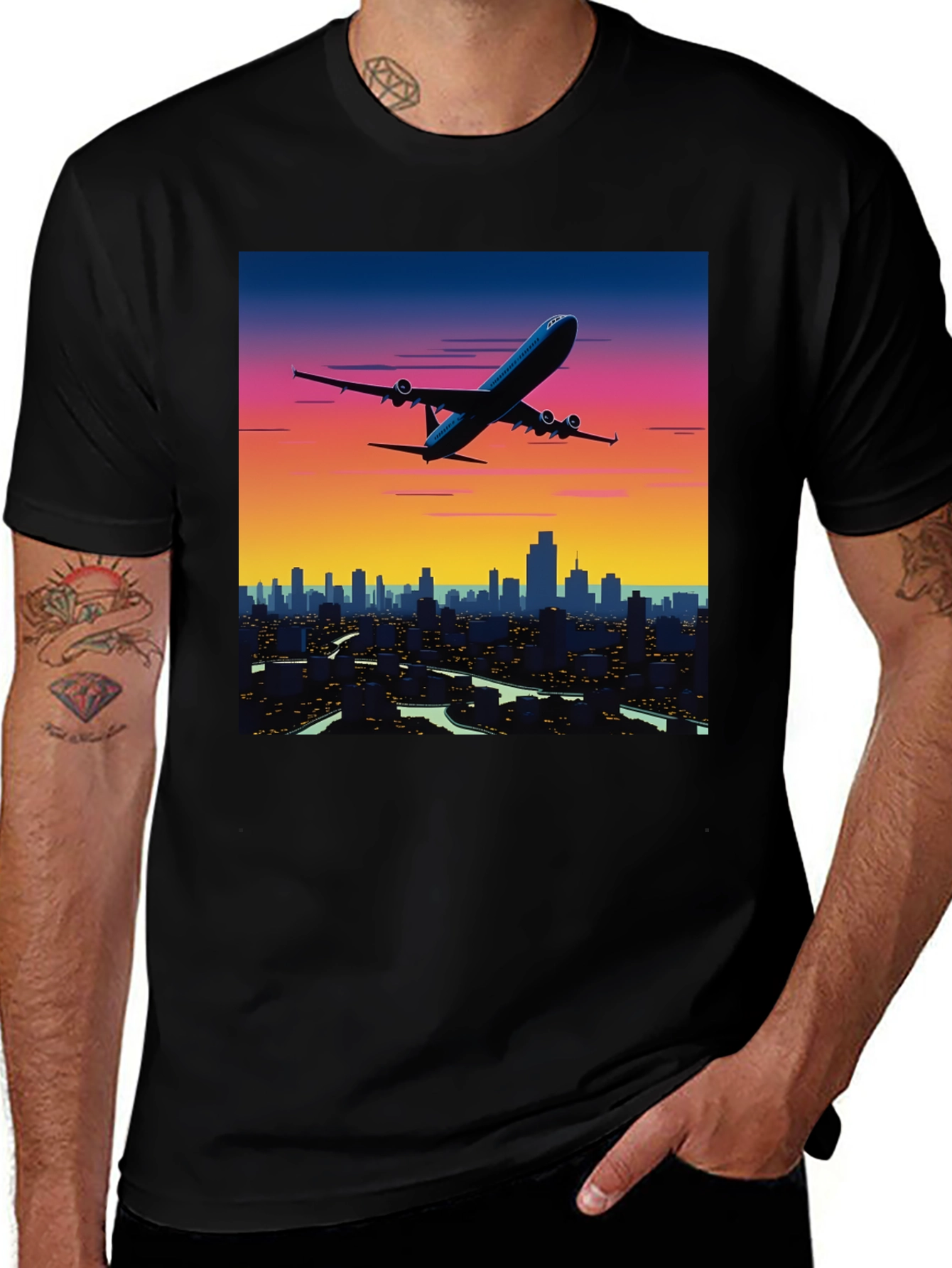 Variant 11 of Cityscape Airplane Graphic Tee - Modern Style