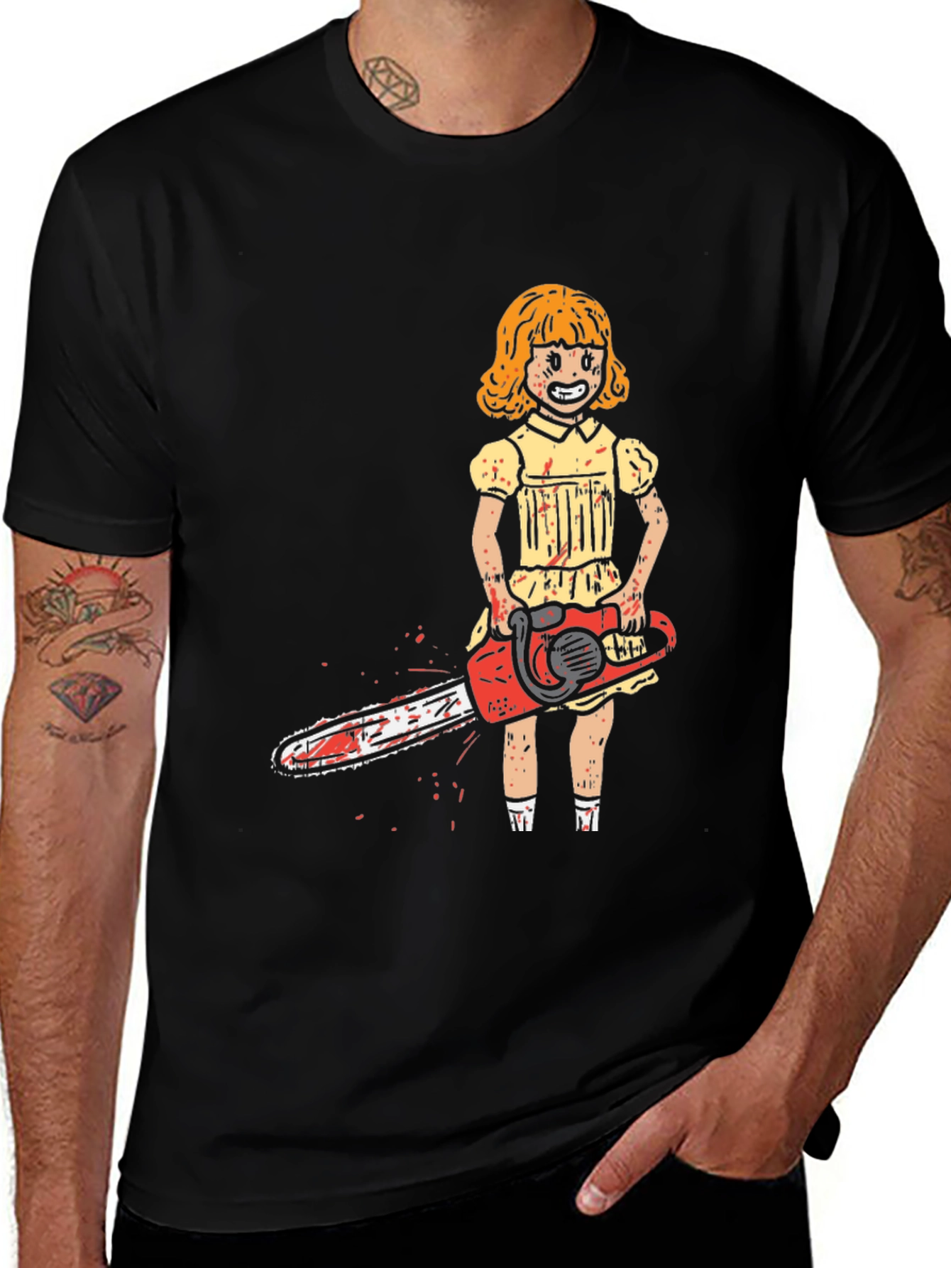 Variant 6 of Creepy Girl Chainsaw Graphic Tee - Horror T-Shirt