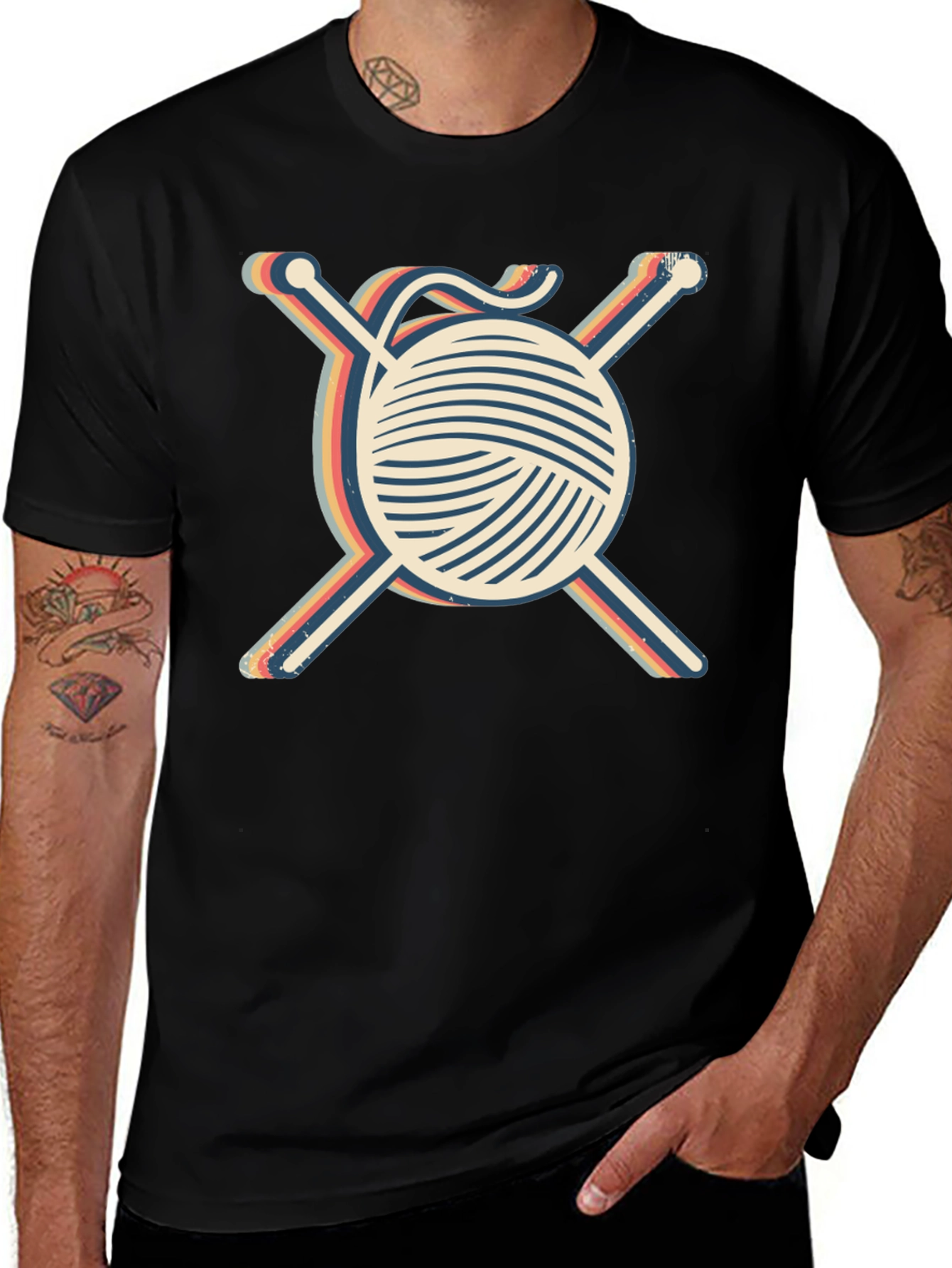 Variant 14 of Retro Knitting T-Shirt: Yarn & Needles Design