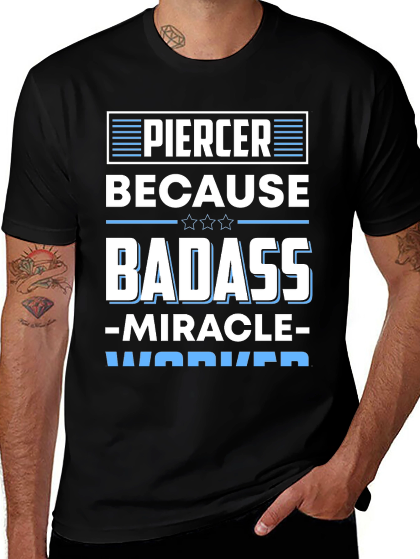 Variant 22 of Piercer Badass Miracle Worker Black Graphic Tee