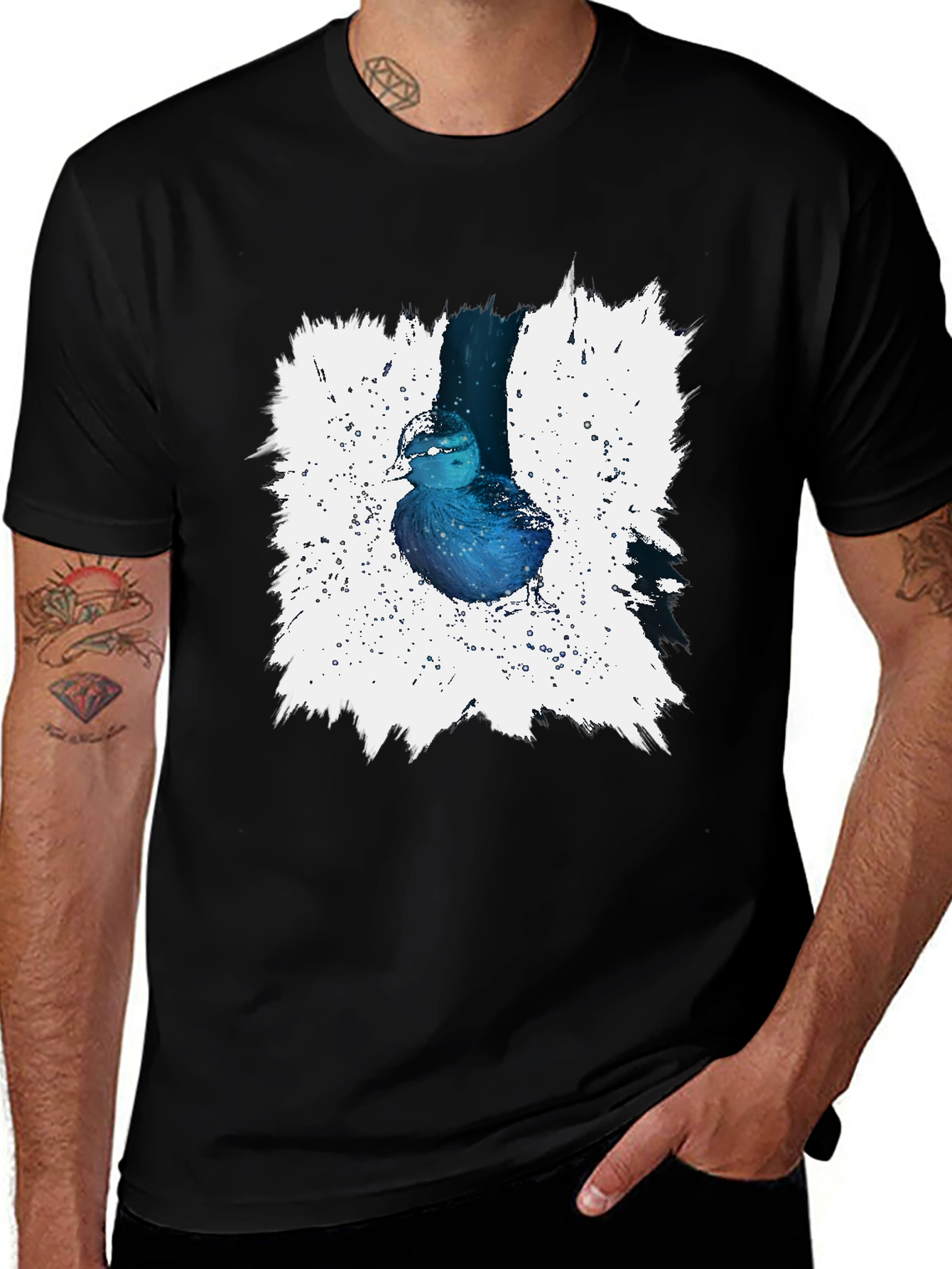 Variant 18 of Blue Bird Splash Graphic Tee - Artistic Design