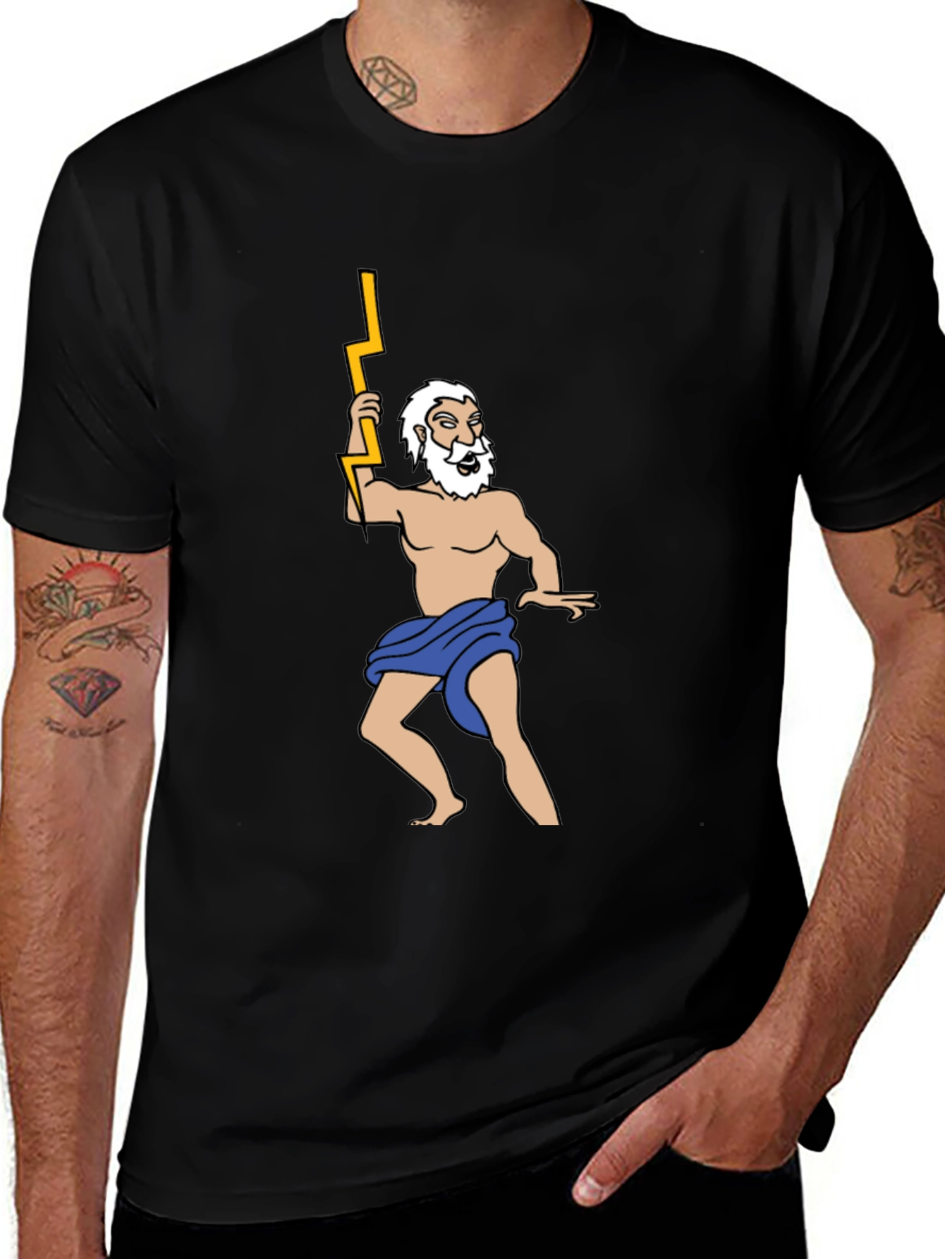 Zeus Cartoon Graphic Tee - Black Cotton Blend T-Shirt