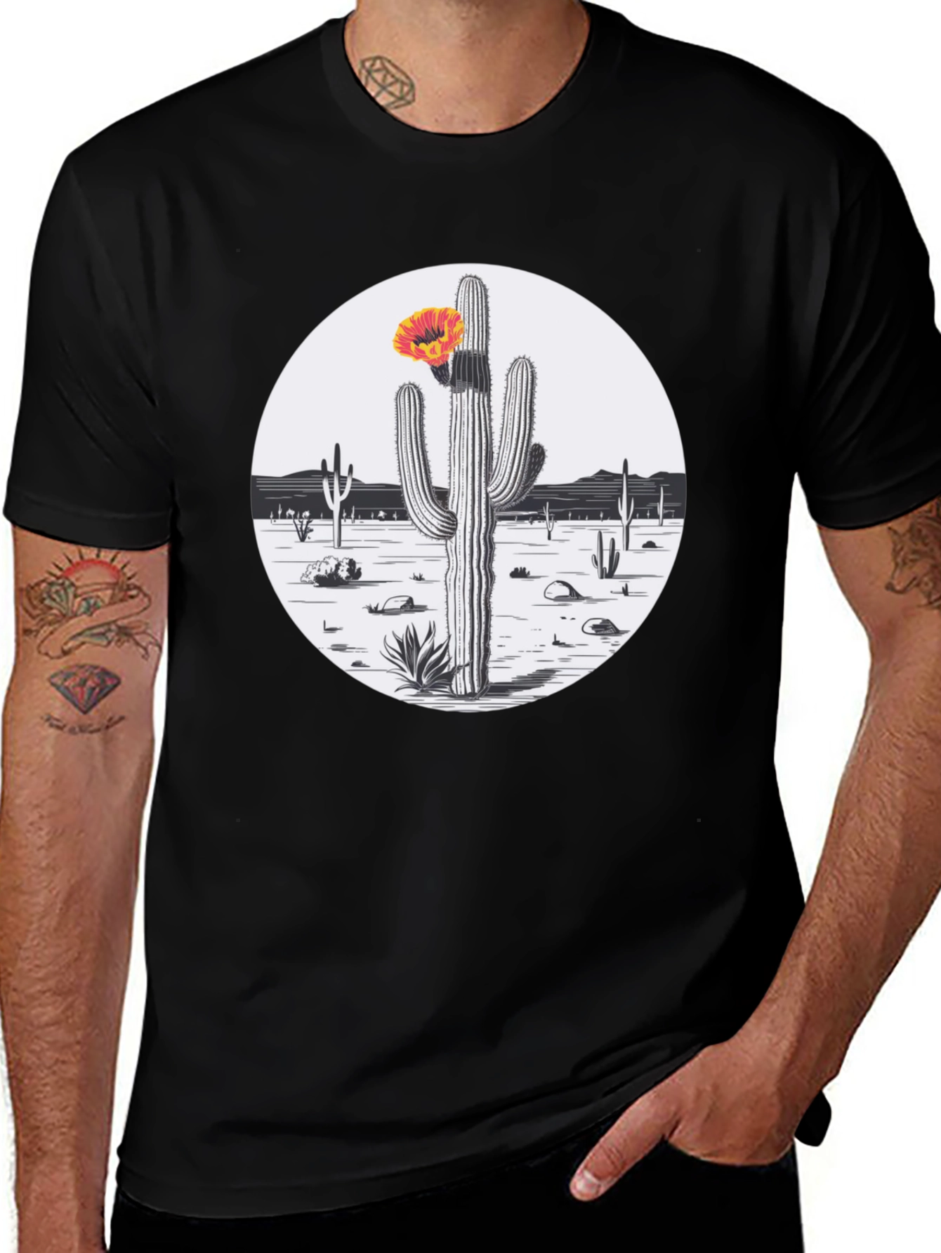 Variant 18 of Cactus Desert Graphic Tee - Black Cotton T-Shirt