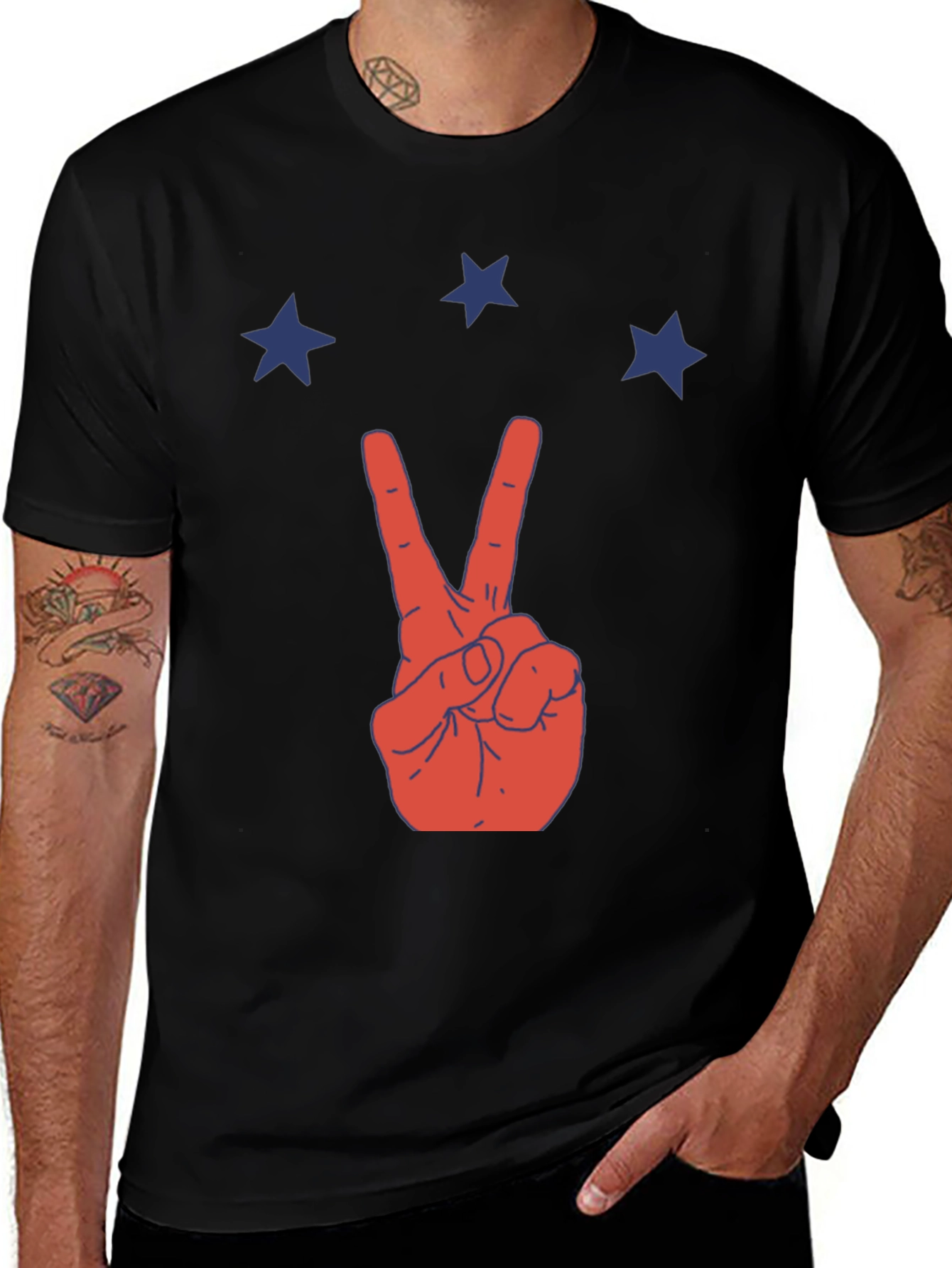 Variant 10 of Peace Sign Graphic T-Shirt - Black Cotton Blend