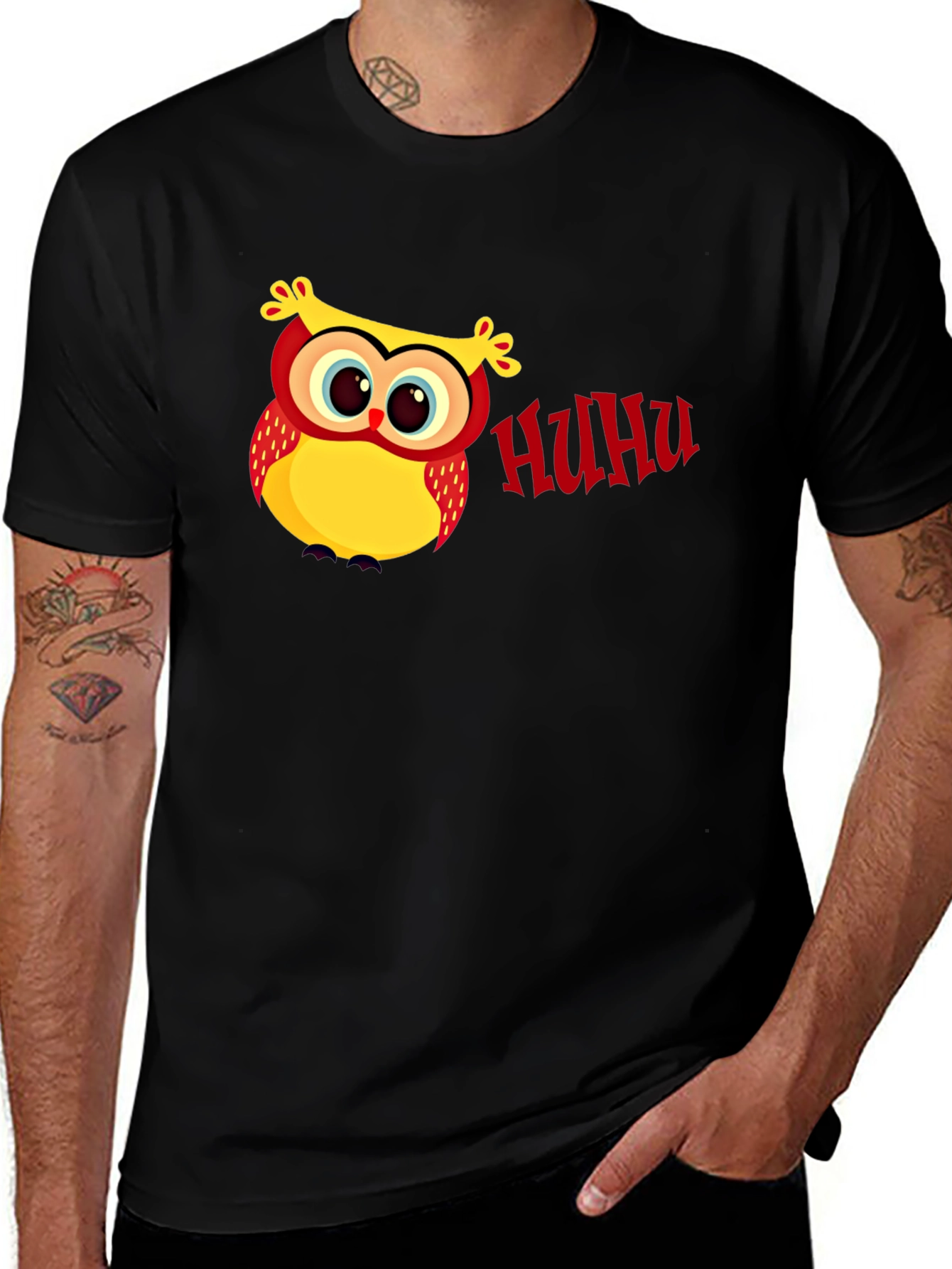 Variant 21 of Cute Owl Graphic Print Black T-Shirt