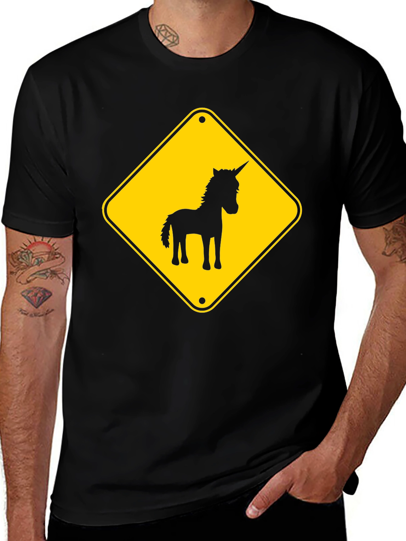 Black Unicorn Crossing T-Shirt - Black Novelty Tee main image