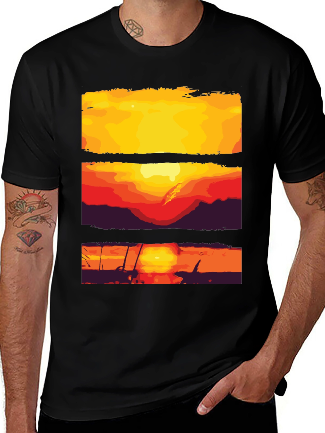 Variant 24 of Sunset Graphic Tee - Black Cotton T-Shirt