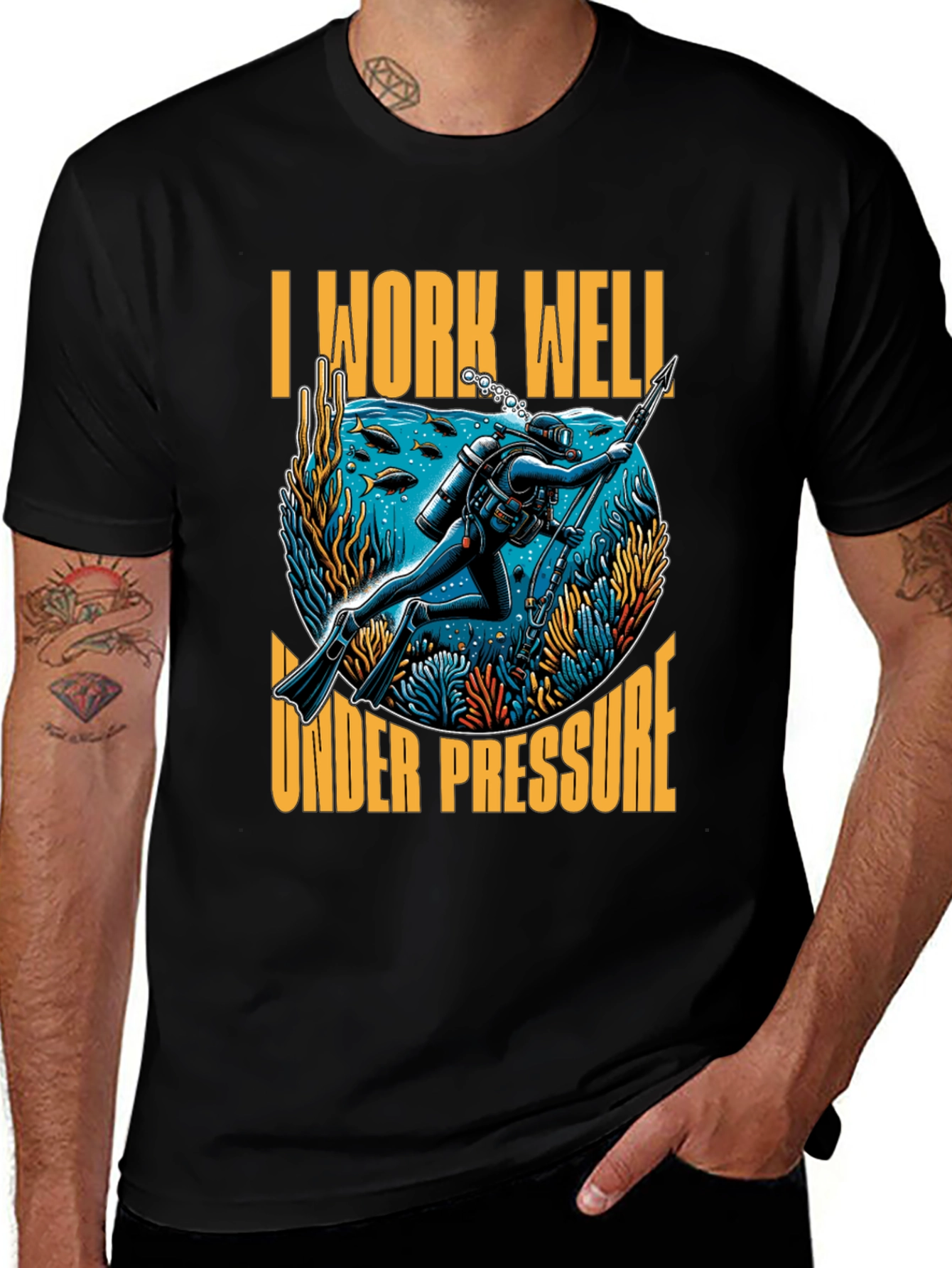 Variant 22 of I Work Well Under Pressure Black Diver T-Shirt