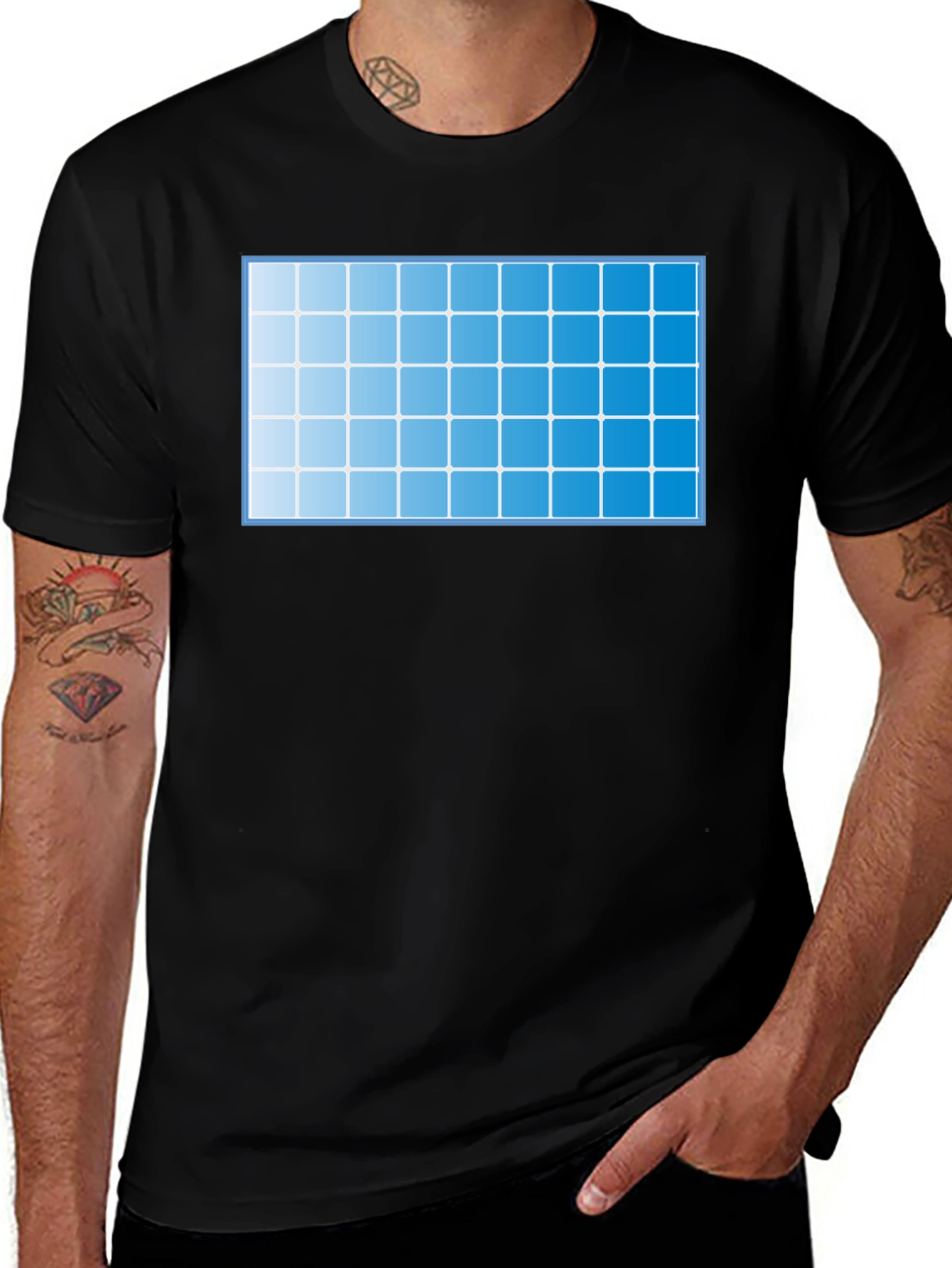 Grid Design Black T-Shirt