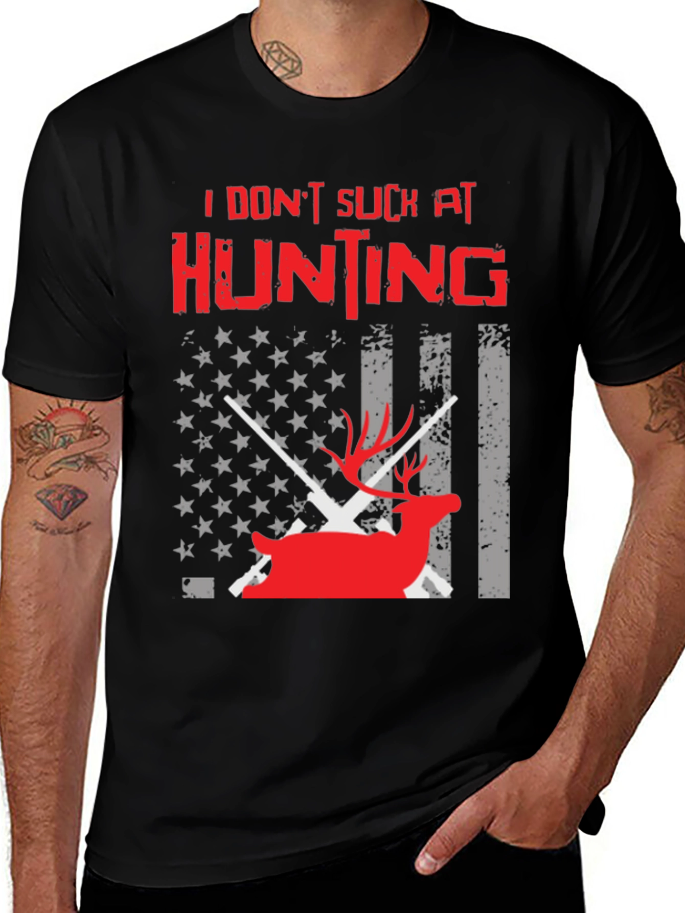 Variant 19 of Hunting Tee - I Don't Suck at Hunting - USA Flag Deer