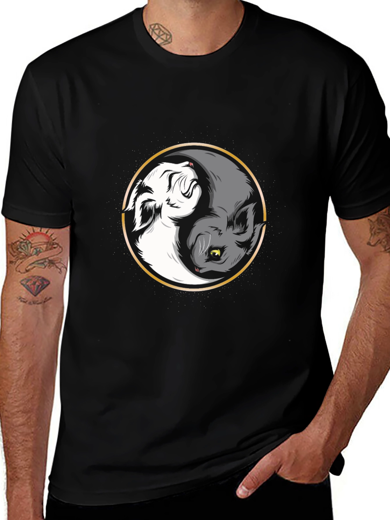 Yin Yang Wolf Graphic Black Tee