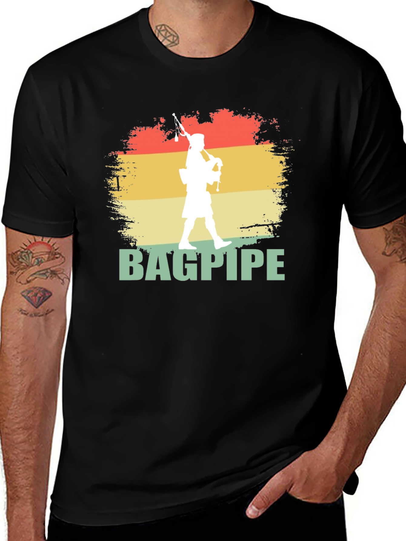 Variant 29 of Bagpipe Player Graphic T-Shirt | Retro Style Design