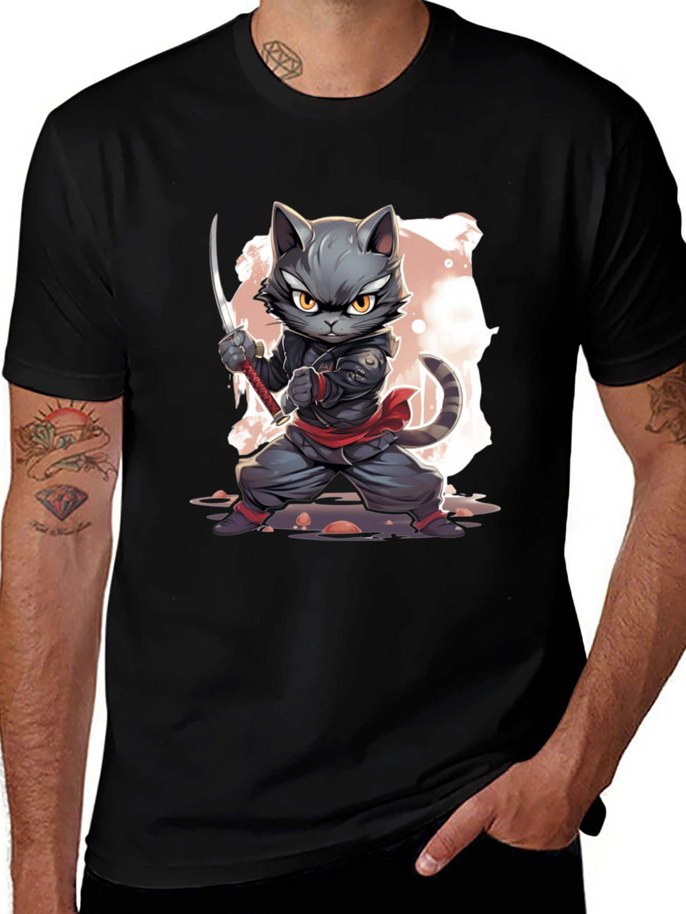 Variant 9 of Ninja Cat Graphic T-Shirt - Black