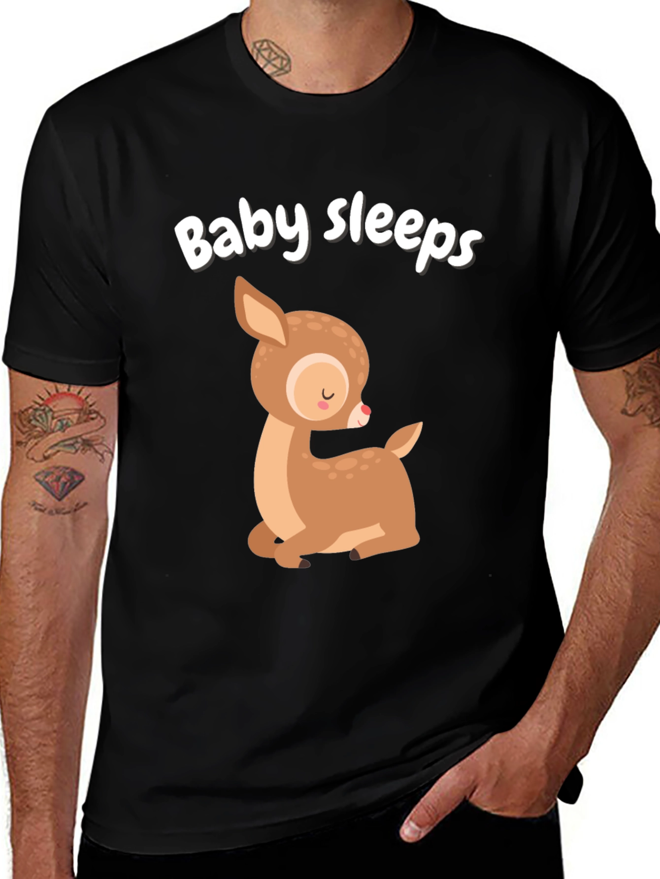 Variant 21 of Baby Sleeps Deer Graphic Tee - Cute Cartoon Style