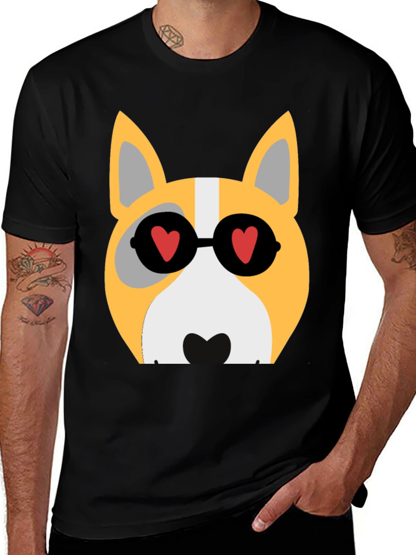 Cool Corgi in Heart Glasses T-Shirt