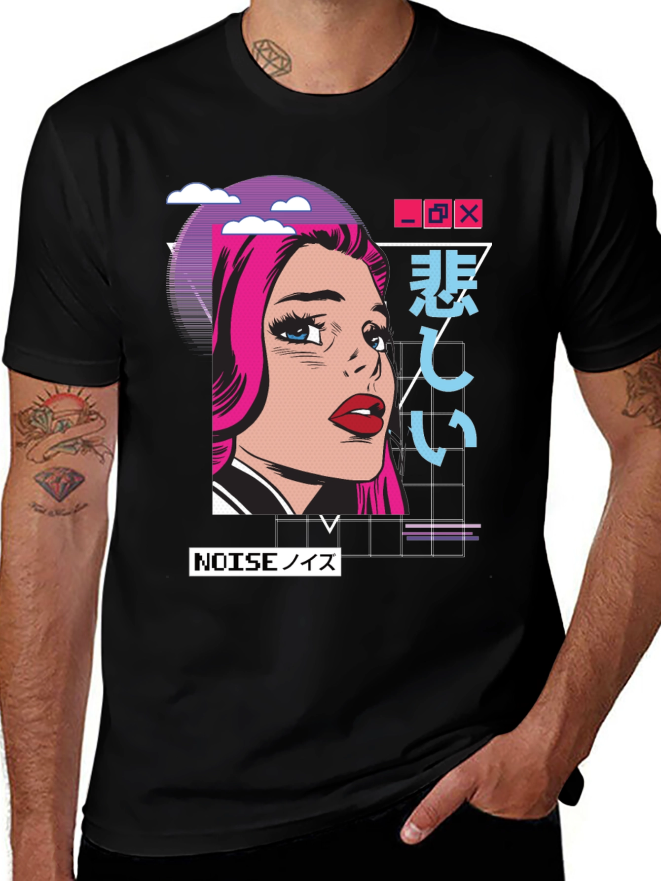Variant 21 of Retro Anime Girl Graphic T-Shirt - Black