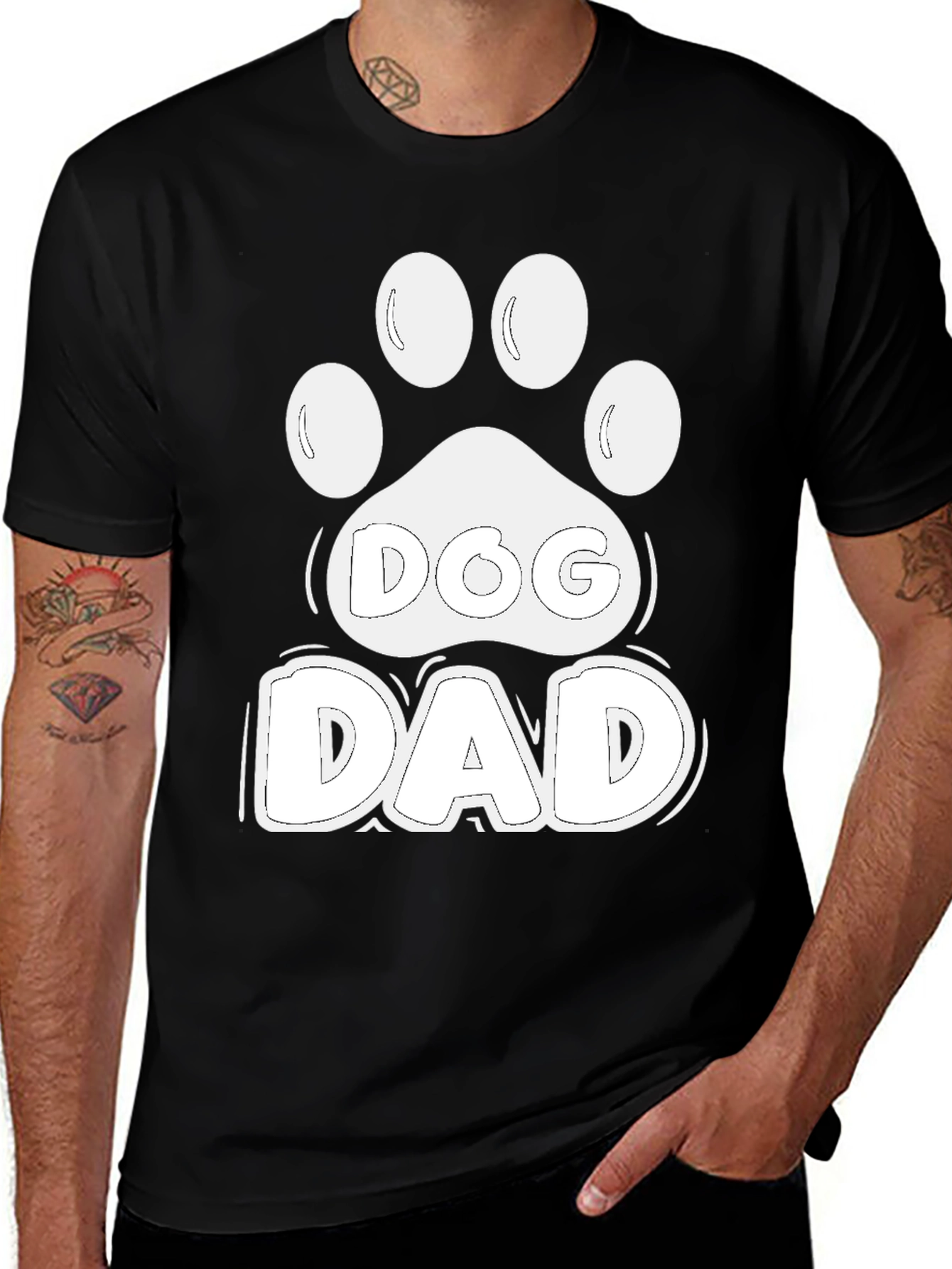 Variant 15 of Dog Dad Paw Print Black T-Shirt
