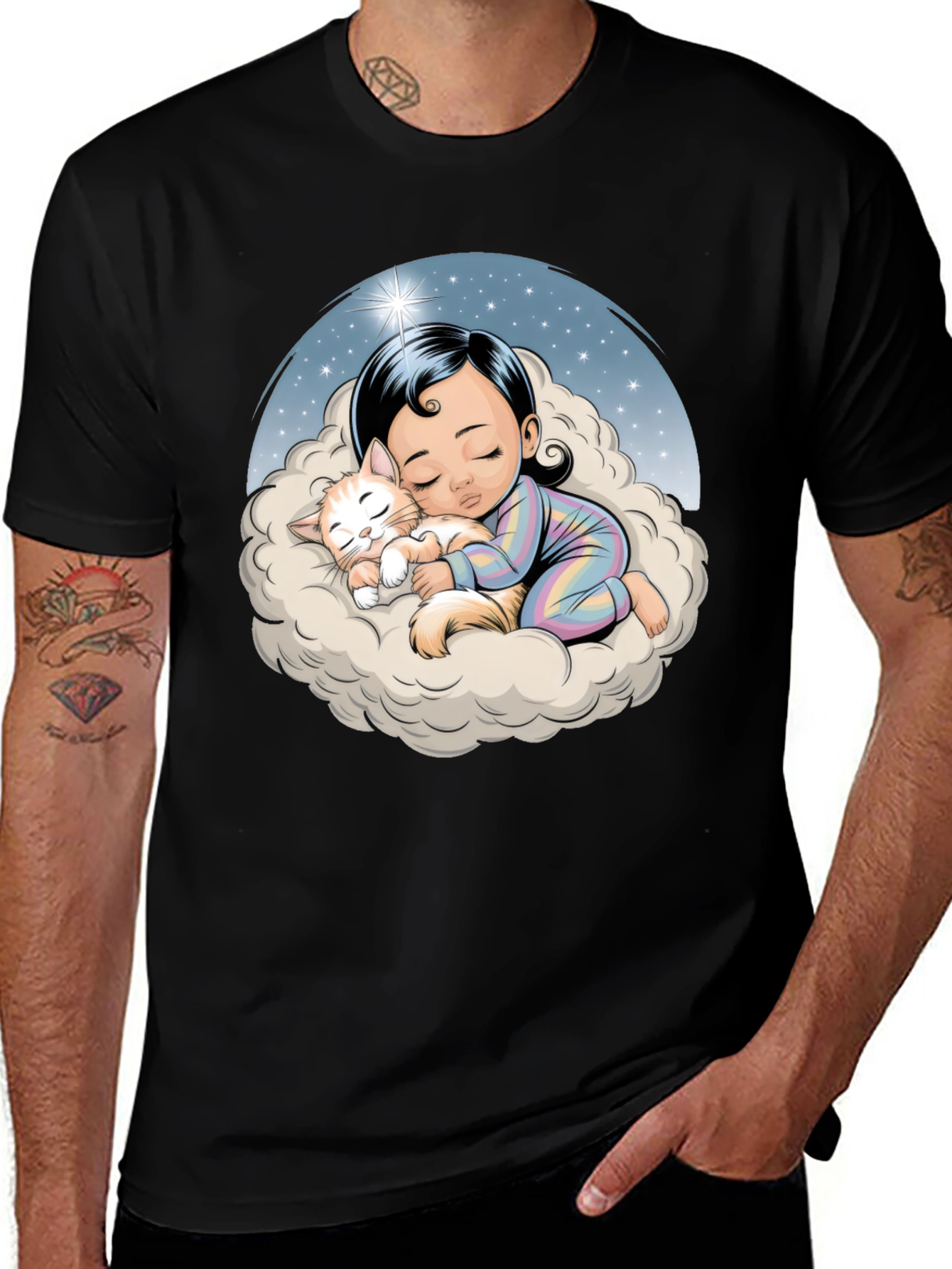 Variant 19 of Dreamy Baby & Cat on Cloud T-Shirt