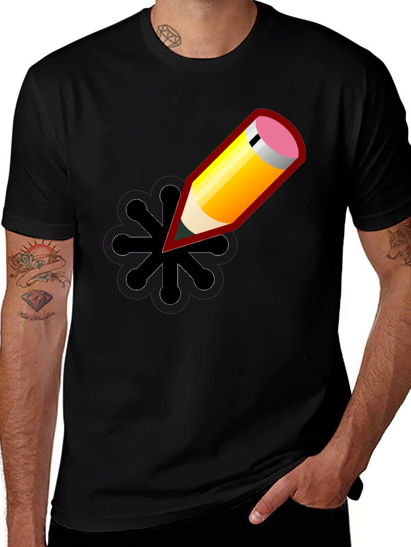 Creative Pencil Graphic Black T-Shirt