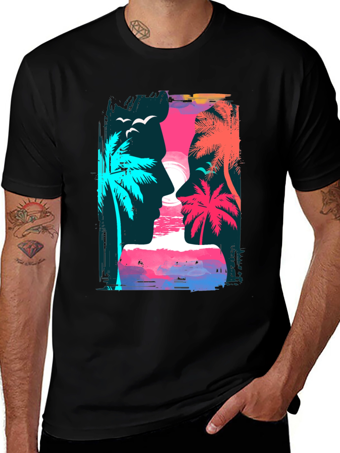 Sunset Lovers Graphic Tee - Tropical Paradise Shirt