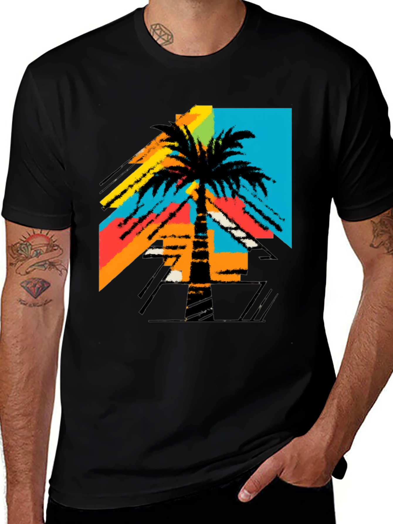 Variant 20 of Retro Palm Tree Graphic Tee - Black T-Shirt