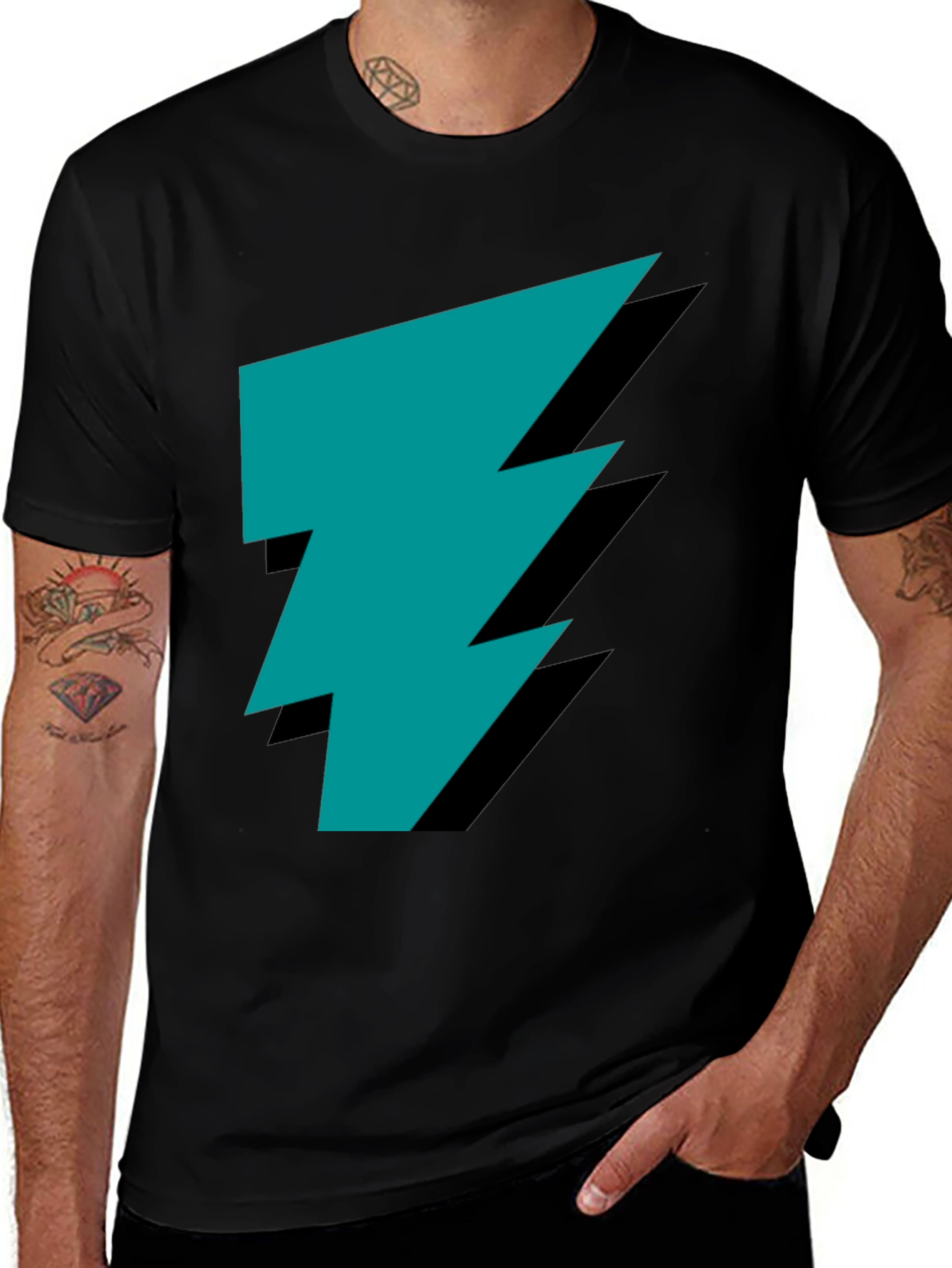 Variant 7 of Stylish Black Tee with Teal Lightning Bolt Graphic