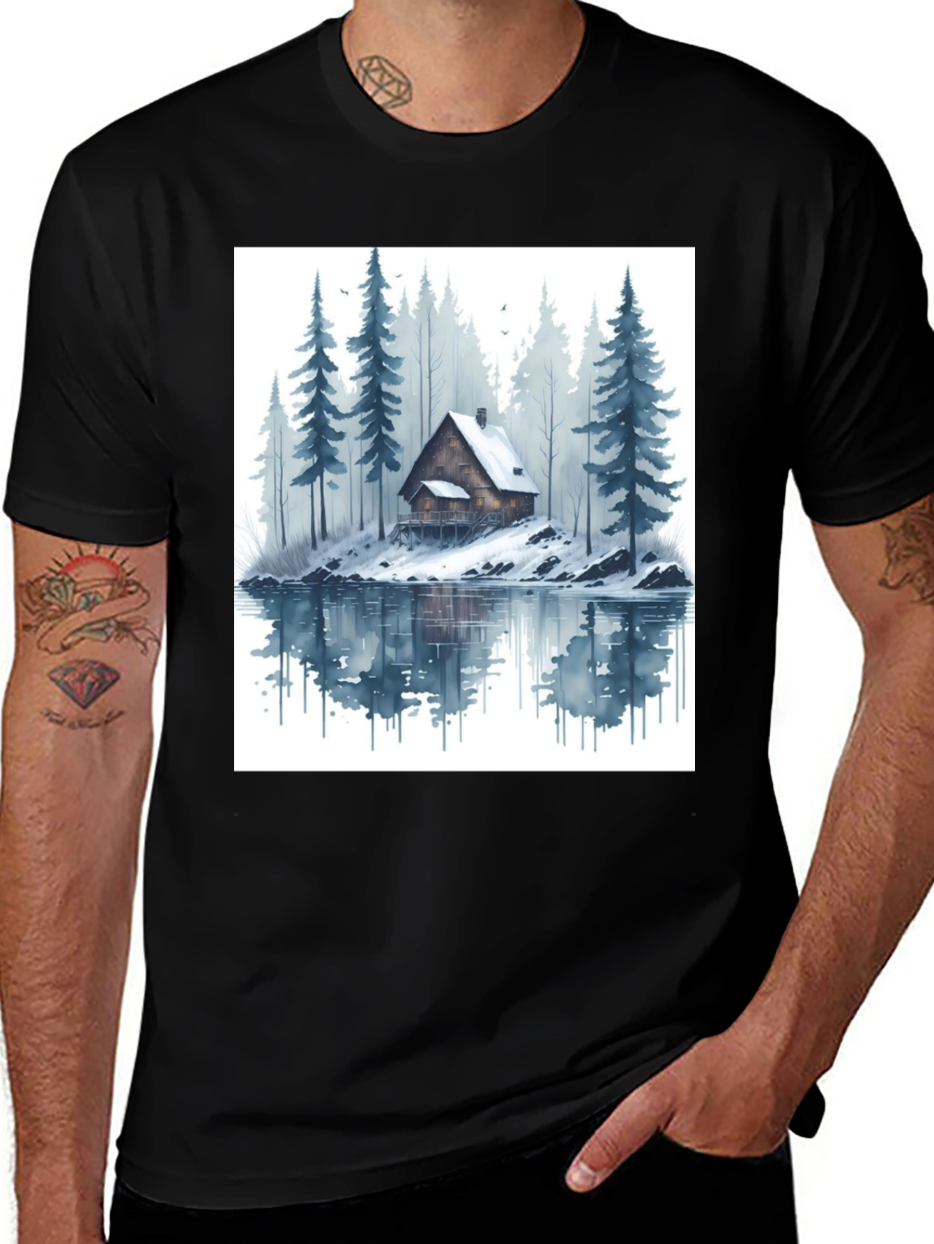 Variant 23 of Winter Cabin Reflection T-Shirt