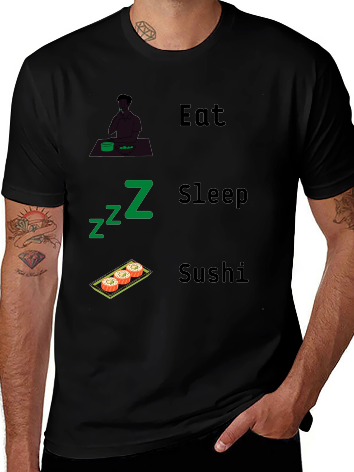 Eat Sleep Sushi Black T-Shirt