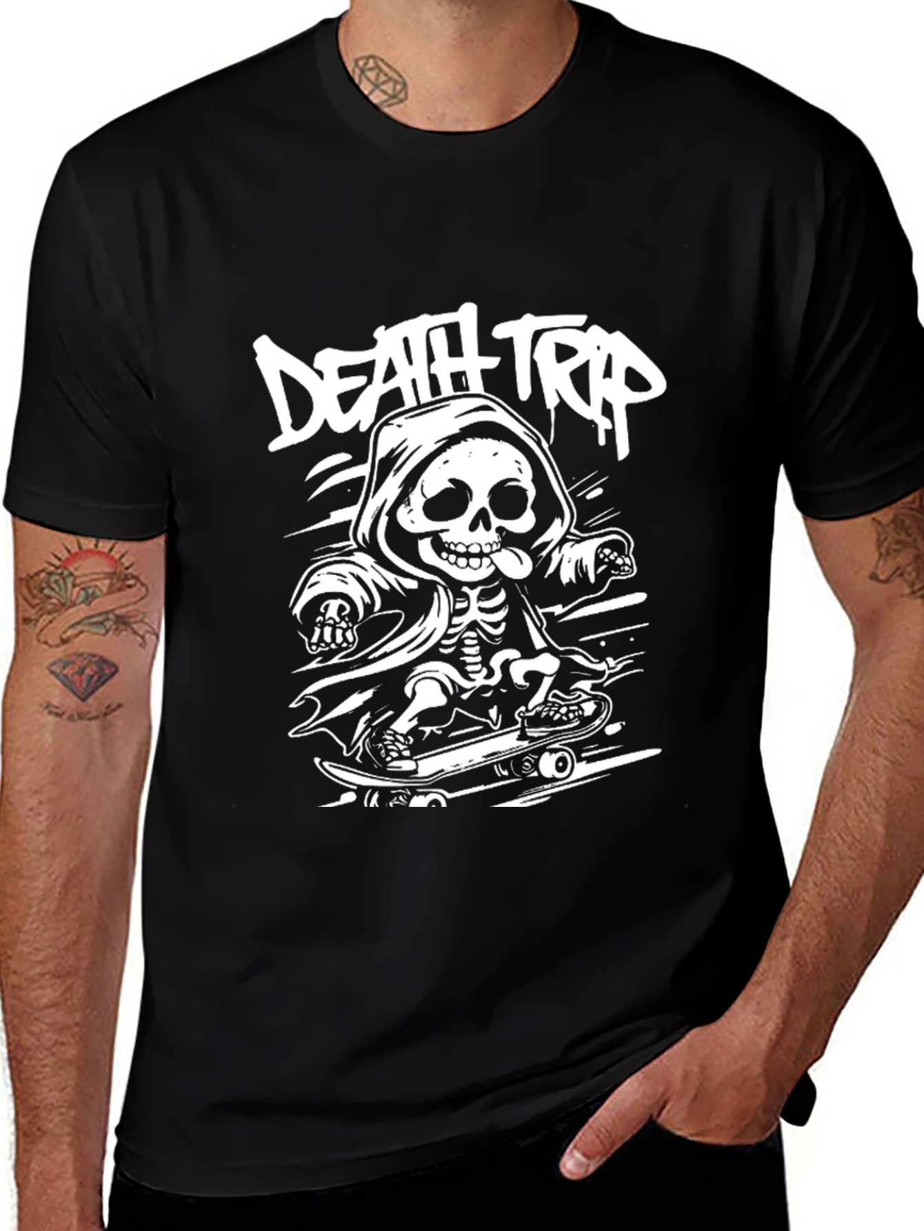 Variant 16 of Death Trap Skeleton Skateboard Graphic T-Shirt
