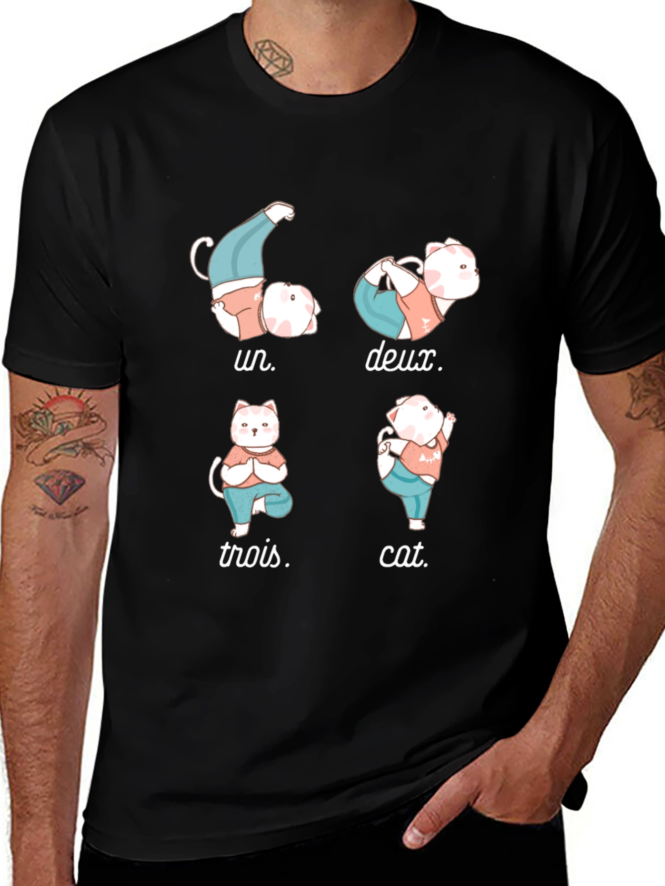 Yoga Cat T-Shirt - Humorous French Numbers Tee