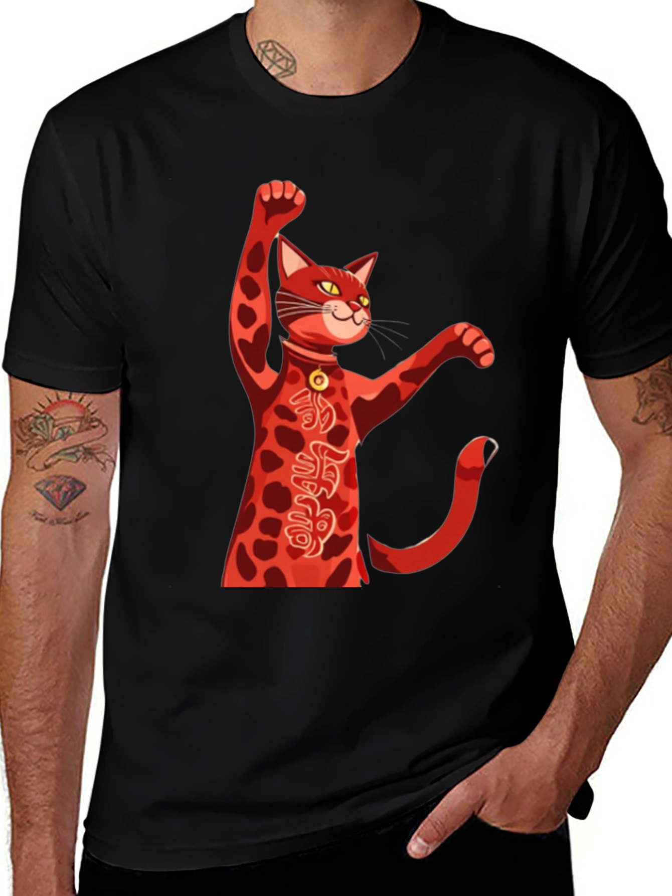 Variant 27 of Lucky Cat T-Shirt - Red Maneki Neko Graphic Tee