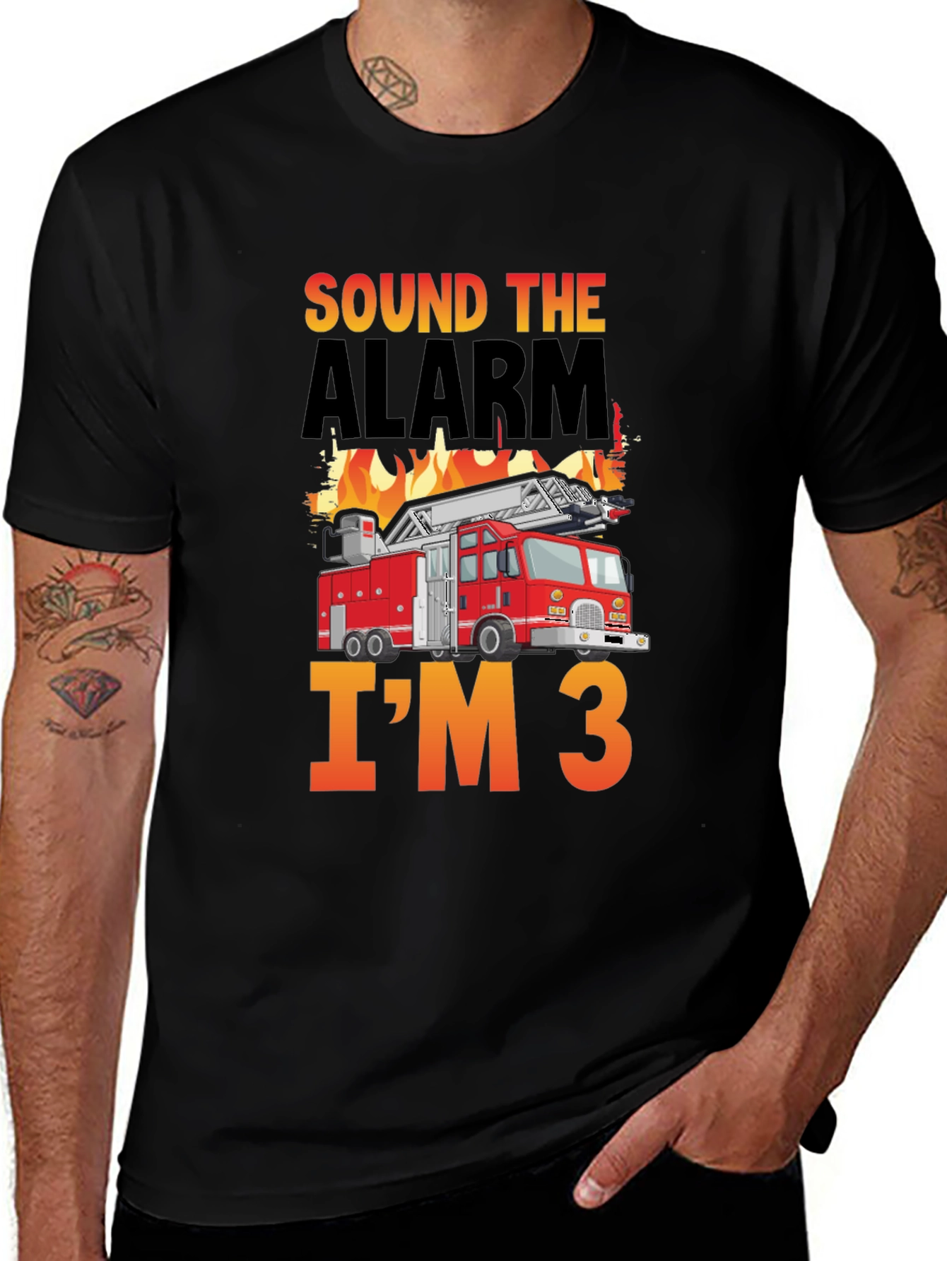 Variant 10 of Sound The Alarm I'm 3 - Fire Truck Birthday T-Shirt