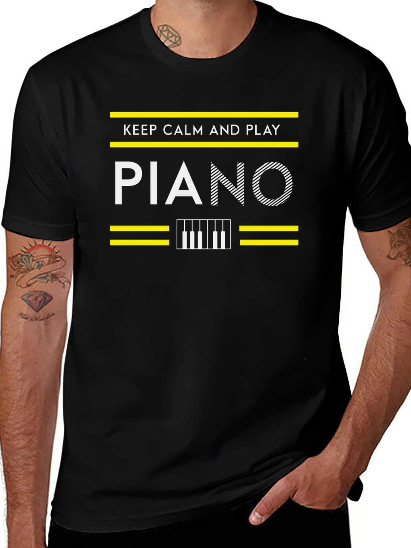 Variant 18 of Keep Calm and Play Piano Black Graphic Tee