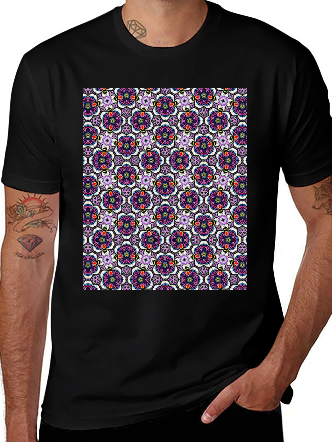 Variant 28 of Floral Pattern T-Shirt - Mens Cotton Tee