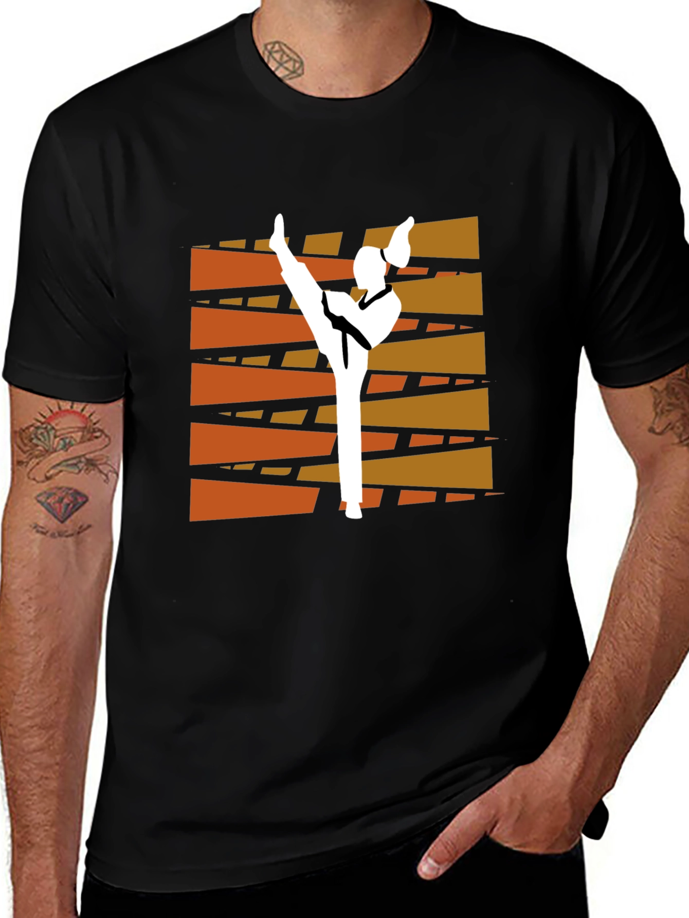 Variant 5 of Martial Arts Kick Graphic Tee - Black Cotton T-Shirt