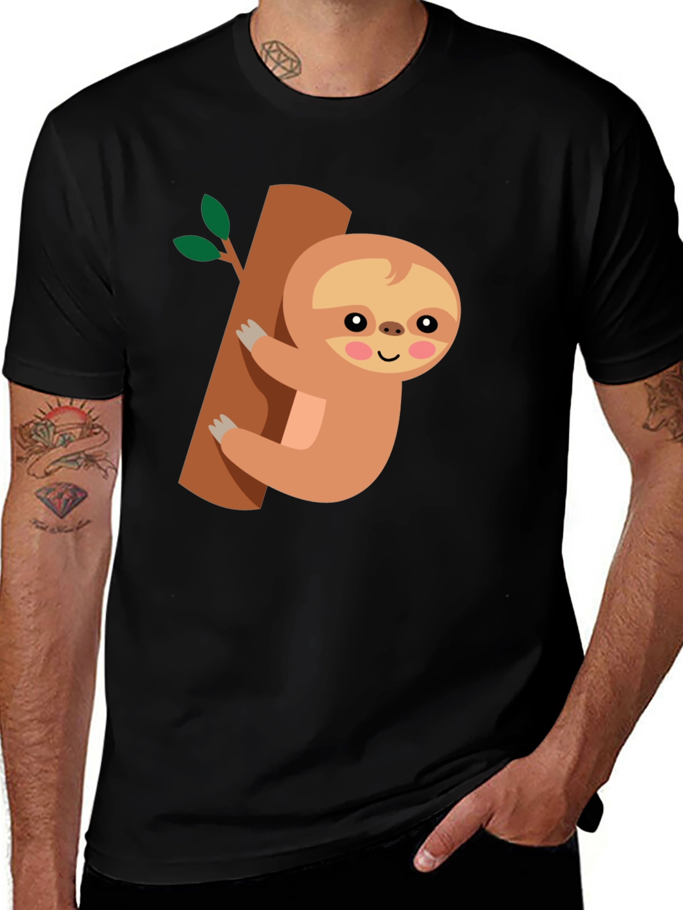 Variant 27 of Cute Sloth Graphic Tee - Men's Black T-Shirt